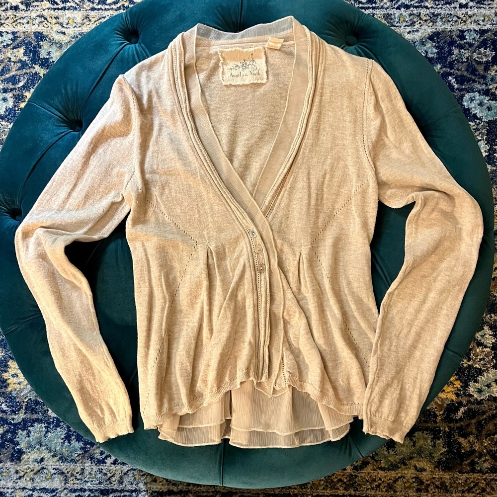 Anthropologie Angel of the North Ivory colored cardigan with tulle at back